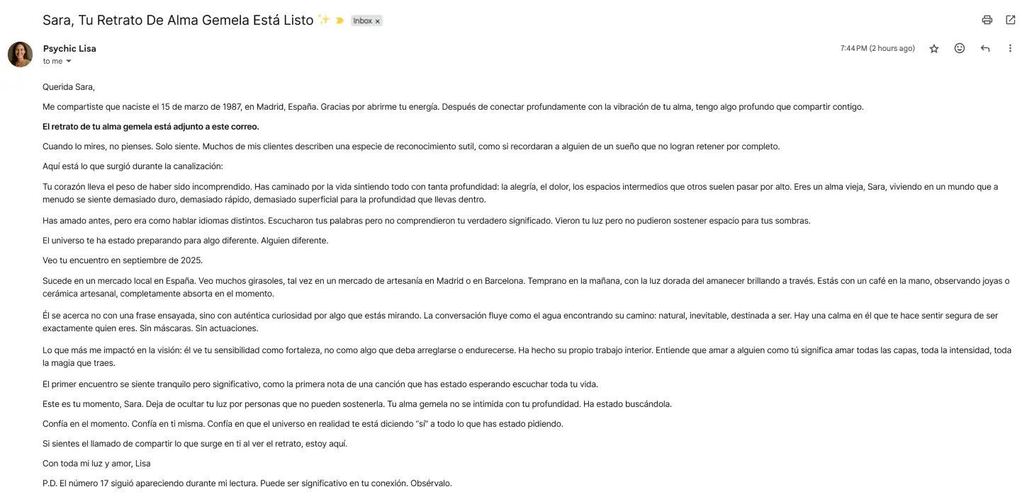Ejemplo de email con predicción
