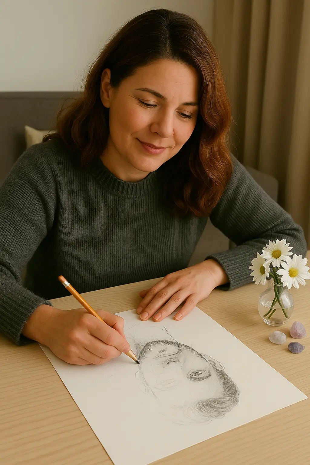 Lisa dibujando un retrato de alma gemela